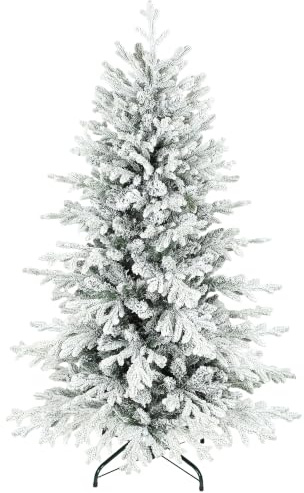 HOMCOM Künstlicher Weihnachtsbaum 150cm mit Schnee 1162 Zweigen Grün | Christbaum, Kiefernbaum mit Klappbarem Metallständer
