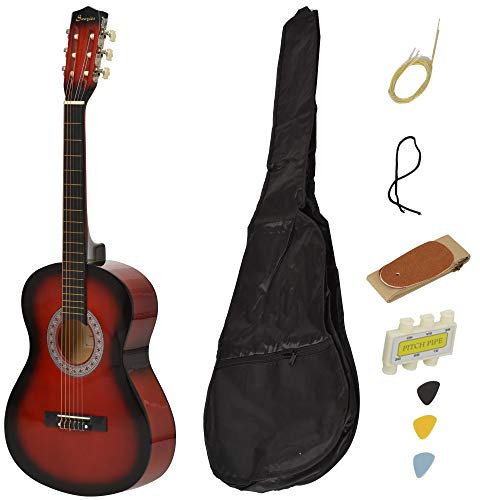 HOMCOM 36 Acoustic Guitar Set with Easy Strings, Picks and Waterproof Case Included, Portable 3/4 Beginner Acoustic Guitar, Wine Red
