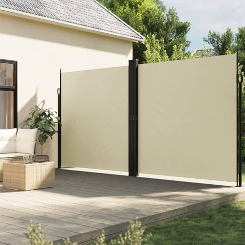 Protector de viento para balcón, toldo lateral extensible, color crema, 220 x 1000 cm para balcón, piscina, terraza