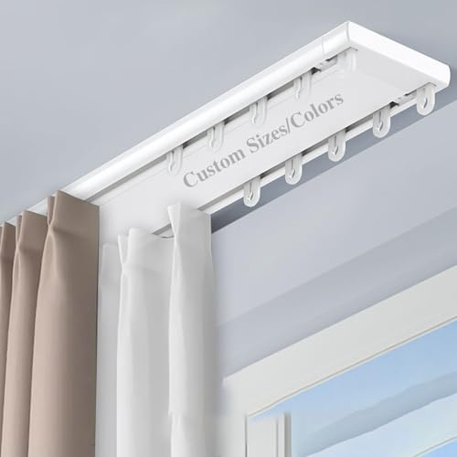 Generico Binario per Tende A Doppio Binario da Soffitto, Binario per Tende in Alluminio Montato A Soffitto su Misura con Rulli Silenziosi per Tende Trasparenti e Oscuranti per Tende Divisorie