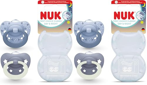 NUK First Choice Classic Day & Night Baby Schnuller | 6-18 Monate | Orthodontische Beruhigungssauger, die im Dunkeln leuchten | 95% Akzeptanz bei Babys** | Blau | 2 Stück (Packung mit 2)