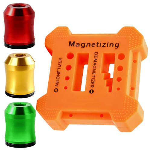 Set di 3 anelli magnetici per punte da trapano (rosso, giallo e verde), con 1 smagnetizzatore manuale. Porta-viti in lega ad alta durezza per avvitatore a impulsi esagonale e riparazioni fai da te