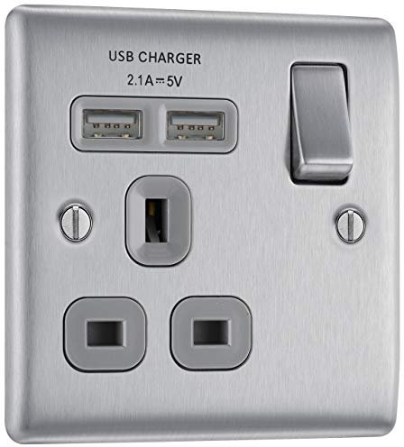 BG Electrical Fast Charging Switched Single Socket with Two Charging USB Ports