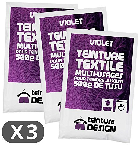 Set de 3 bolsas de tinte textil – Morado – universal para ropa y telas naturales