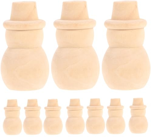 ULTNICE 10Pcs Wooden Snowman Peg Dolls Blank Diy Cake Toppers for Wedding Party Decoration Unpainted Wooden Snowman Figures