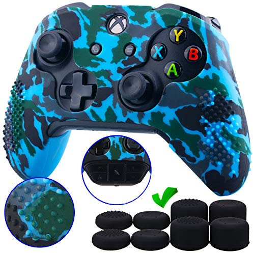 9CDeer 1 Stück von Benutzerdefiniertes Transferdrucken Silikon Abdeckung Haut Ärmel Fall Hülle + 8 Thumb Grips zum Xbox One/S/X Controller Blau Kompatibel mit Offizieller Stereo Headset Adapter