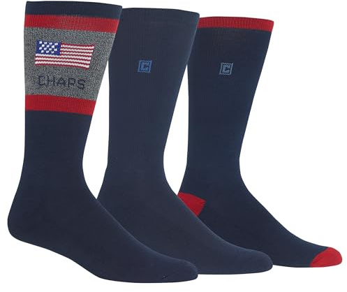 Chaps mens American Flag Stripe Crew (3 Pack) Dress Sock, Navy, Red, 6 12 US