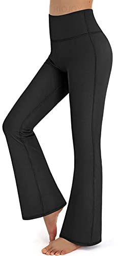 RIOJOY Women Stretch Bootleg Trousers Casual Wear Elasticated High Waist Bootcut Yoga Pants Black, Black, S