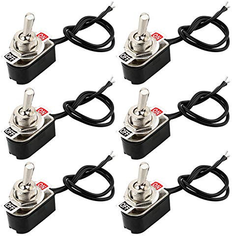 FULARR 6Pcs Professionale Auto Mini Interruttore a Levetta con Pre-Cablato, ON-OFF 2 Posizione 2 Pin SPST Metallo Interruttore a Bilanciere, per Auto Camion Barca –– 3A 250VAC / 6A 125VAC