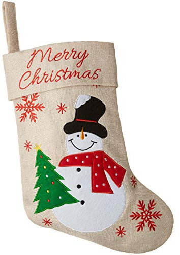 dressforfun 303317 Decorazioni Natalizie, Stivale di San Nicolò in Simil-Iuta, Motivo di Pupazzo di Neve, Calza di Natale da Appendere