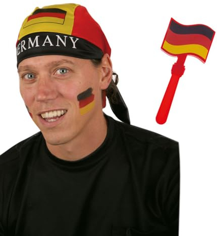 Fußball Klamotten Klapperhand Fußball Deutschland-Farben Flagge mit Kopftuch Bandana EM WM Herren Fußball schwarz rot Gold Fan-Artikel