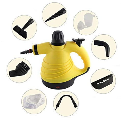 LTLWSH Limpiador a Vapor de Mano Vaporeta Portátil y Manual de Alta Presión, 1050W con Tanque de 350ml y 9 Accesorios para Cocina, Baño, Alfonbra, Ropa, Cortina y Otros.