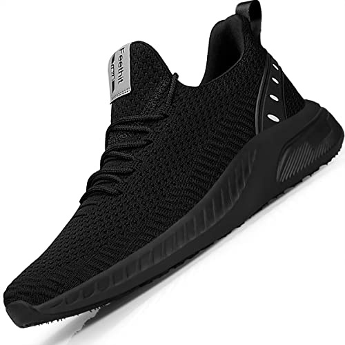 Feethit Gymnastikskor för kvinnor, män, löparskor, sportskor, sneakers, halkfria gummisulor, lätta och andas, för promenader, löpning, jogging, färger, 36–47, svart, 40 EU