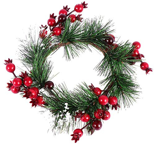 BESPORTBLE Traditional Christmas Advent Wreath Candle Holder with Red Berry Snowy Pine Needles Candle Rings Christmas Festival Table Decoration (Red)