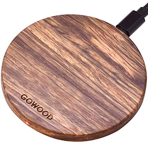 GOWOOD - Caricabatterie wireless veloce in legno di zebra da 15 W - Caricabatterie wireless veloce con cavo di ricarica resistente e robusto da 2 m - Caricabatterie wireless USB-C con LED integrato