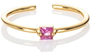 namana Anillo Rosa para Mujer y Niña con une Piedra de Circonita Cúbica Rosa, Anillo Simple Chapado en Oro con una Piedra de Cuadrada Rosa Claro, Anillos Dorados para Mujer y Adolescente