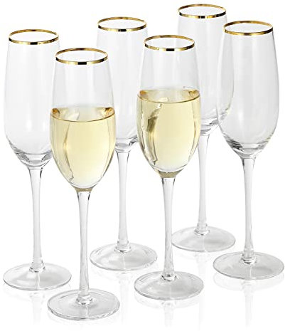 G Lot de 6 flûtes à champagne soufflées à la main en cristal transparent 237 ml