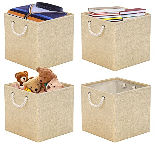 RIWNNI Aufbewahrungsbox Stoff 33x33 [4-Pack], Faltbarer Aufbewahrungsbox für Stoff, Ideal für Kallax-Regale, Schlafzimmer, Kinderzimmer - (Beige)