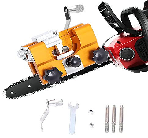 Djioyer Chainsaw Sharpener, Portable Chainsaw Chain Sharpening Jig, Hand Crank Chainsaw Sharpener Kit for Lumberjack & Garden Worker, Fast Chainsaw (3 grinding heads)