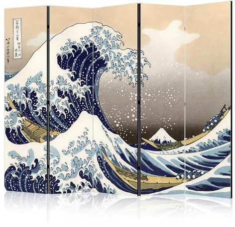 murando Akusticher Raumteiler die große Welle vor Kanagawa Foto Paravent 225x172 cm beidseitig auf Vlies-Leinwand Bedruckt Trennwand Spanische Wand Sichtschutz Raumtrenner Katsushika p-B-0046-z-c