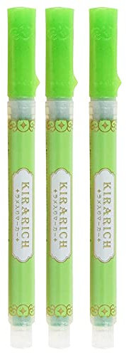 Zebra - Kirarich Glitter Ink Highlighter Pens - Chisel Tip - Green Ink Pack of 3