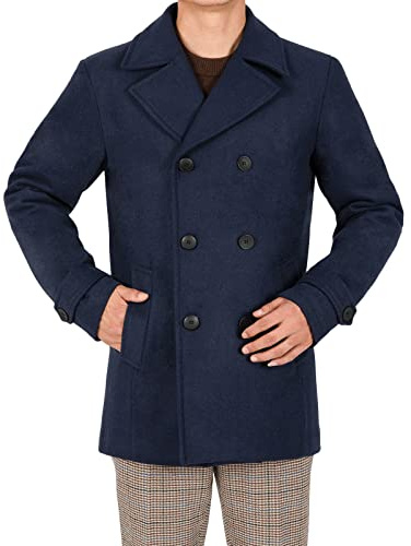 Bonnorth Mens Plus Size Wool Dress Coats for Men Winter Warm Duffle Coat Men Big Tall Overcoat Jacket Winter Navy Blue XXL