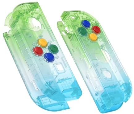 eXtremeRate Gradient Genomskinlig Grön Blå Joycon Handheld Controller Hölje med Kompletta Knappar, DIY Ersättningsfodral för Nintendo Switch & Switch OLED Modell Joy-Con – Konsol Skal Ingår INTE