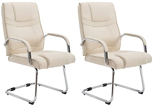 CLP Set De 2 Sillas Cantilever XXL Attila En Tela I Sillas De Conferencia Acolchadas Voladizas con Reposabrazos Color:Crema