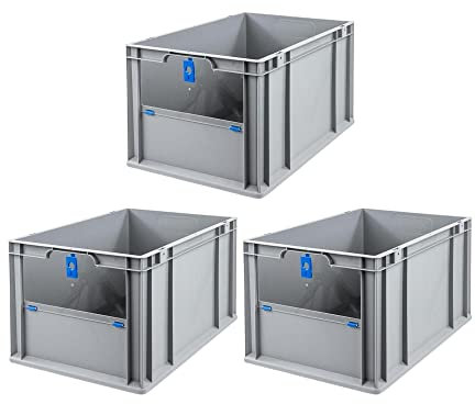 SuperSparSet 3x Eurobox NextGen Insight Cover | HxBxT 32x40x60 | 65 Liter | Hoch/Blau | Eurobehälter, Transportbox, Transportbehälter, Stapelbehälter