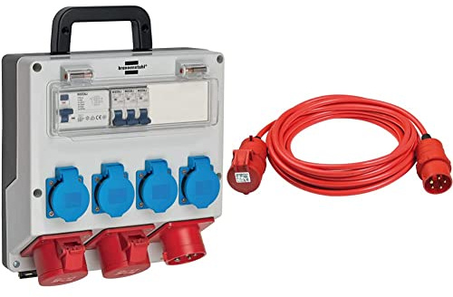 Brennenstuhl Wandverteiler IP44 & BREMAXX CEE Verlängerungskabel IP44 (10m Kabel, AT-N07V3V3-F 5G1,5, mit CEE Stecker und Kupplung, für außen, einsetzbar bis -35°C, Made in Germany) rot