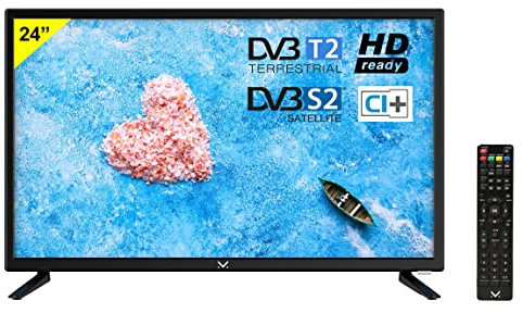 Majestic TVD 224 S2 LED V4 - Televisore HD Ready 24, DVB-T/T2 e DVB-S/S2, HEVC MAIN 10, Telecomando, USB, Nero