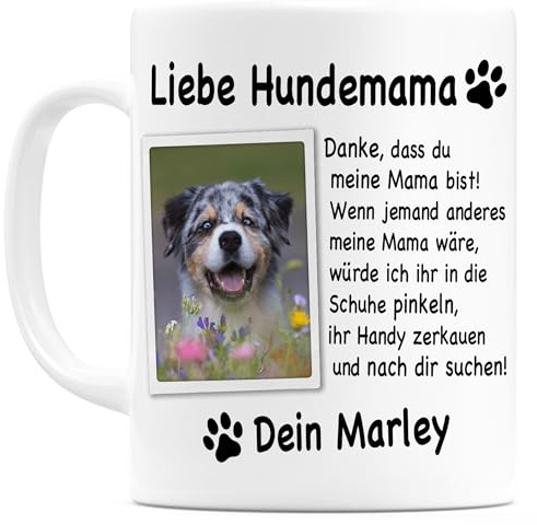 Hundemama Tasse personalisiert mit Namen Geschenk für Hundebesitzer | Personalisiert, hochwertige Keramik, spülmaschinen- & mikrowellengeeignet, 330 ml, Hundemotiv