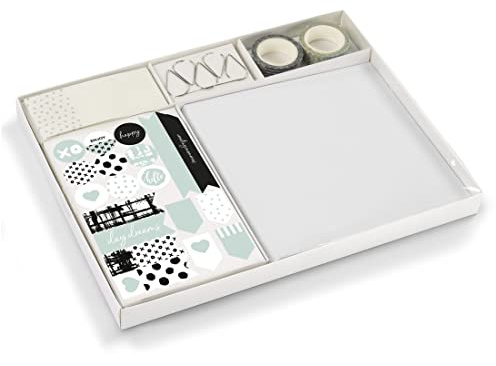 Hama Fotoalbum zum Selbstgestalten mit Zubehör (Scrapbook Album mit 32 weißen Seiten, Kreativ Set mit Stickern, Masking Tape, Metallclips, Post-Its, DIY Fotobuch 18 x 18 cm) weiß