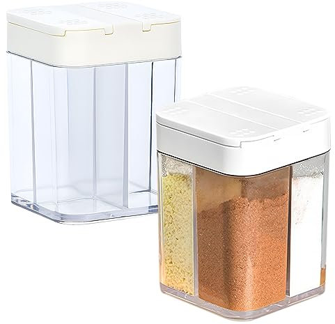 4 in 1 Gewürzstreuer, 2 Stück Gewürzdosen Gewürz Dispenser Camping Reise Dewürzstreuer mit Deckel, Transparent Gewürzboxen Gewürzbehälter für Salz, Pfeffer, Gewürze, Zucker (Weiß)