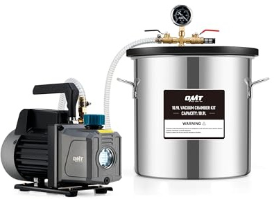 ORION MOTOR TECH Vakuumpump 100L/min med vakuumkammare 18,9 L lock av härdat glas, vakuumkammarsats för stabilisering av trä, avgasning av silikonhartser