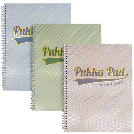 Pukka Pad Haze A4 Jotta Notebook – Pack of 3 Card Cover Wire-Bound Notepads with 200 Pages, 100 Sheets of 80GSM 8mm Feint Ruled Paper – 4-Hole Punched for School Notes, Office Projects, and Home Memos