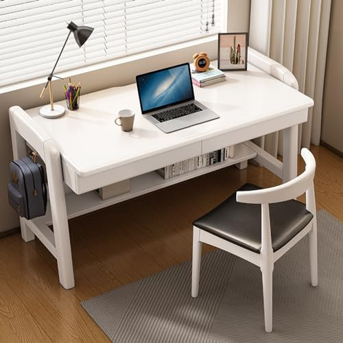 GArcan Kinderschreibtisch mit Schubladen und Regal, moderner Schreibtisch für Zuhause, Schreibtisch, Arbeitstisch, Computerarbeitsplatz aus Holz (99 cm, weiß)