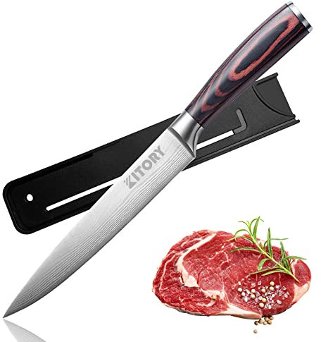 Kitory Kochmesser Fleischmesser 20 cm Klinge, Allzweckmesser mit Schutzhülle Chefmesser Deutschem Hochwertigem Carbon Edelstahl, Ergonomischem Pakkawood Griff mit Geschenkbox