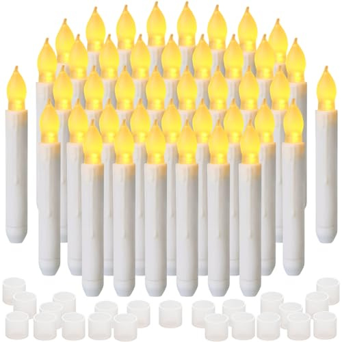 Yakpo 48 Pack LED Taper Candles Battery Operated, Halloween Flameless Flickering Hanging Floating Candlesticks, Electric Flicker Fake Tapered Candle Bulk for Window Christmas Wedding Party Decorations