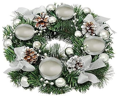 DIERI Weihnachts-Adventskranz, 30,5 cm großer Advents-Kerzenhalter, Ring, künstlicher Weihnachtskranz mit Band, Tannenzapfen, für Advent, Herzstück, Urlaub, Weihnachten, Heimdekoration, Keine Kerzen