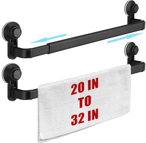 Gisafai 2 portasciugamani estensibili a ventosa, per bagno, 50-81 cm, nero opaco, asta per doccia, asta regolabile per porta doccia in vetro, porta doccia, parete, bagno, cucina