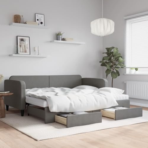 Cozynest Tagesbett Ausziehbar mit Schubladen 90x200cm Stoff Dunkelgrau