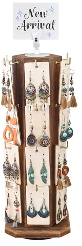 Ikee Design Free Assemble Schmuckständer aus Holz, sechseckig, 6-seitig, drehbar, für Ohrringe, Armbänder, Schlüsselanhänger, Ohrringe, Präsentationsständer für Verkauf, Vitrine, Braun