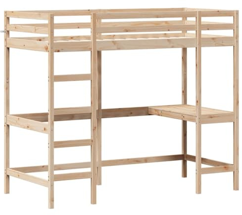 vidaXL Letto Soppalco con Scrivania 90x190 cm Legno Massello Pino
