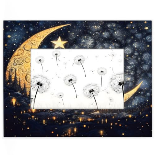 3D-Bilderrahmen mit Waldlandschaft, Mond, Stern, 10,2 x 15,2 cm, passend für 13,9 x 8,8 cm große Fotos, Holzrahmen, Desktop oder Wand, Heimdekoration, Bilderrahmen