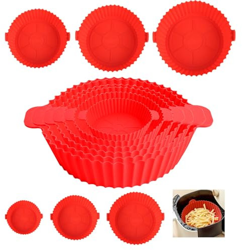 Set di 6 Teglie in Silicone per Friggitrice ad Aria, Riutilizzabili Teglia Cestino per Friggitrice ad Aria Contenitori Accessori Versatili Pot adatta per Varie Friggitrici Cestino e Stampi Inclusi