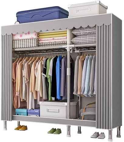 ZCFLWR Kleiderschrank, begehbarer Kleiderschrank, 126 x 46 x 173 cm, Aschgrau, mit Oxford-Stoffbezug und verdickter PP-Platte, Kapazität 800 kg, die gesamte Schnittstelle aus Legierung