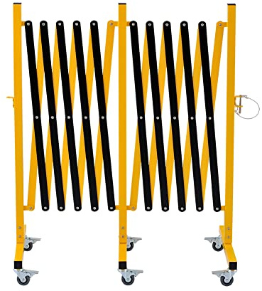 Industrielle Scherengitter Ausziehbar, 5 Meter, Metallbarrikade, leicht zu montierende Absperrkette mit Rollen, Outdoor Mobiles Absperrgitter, Gelbes Und Schwarzes Absperrung