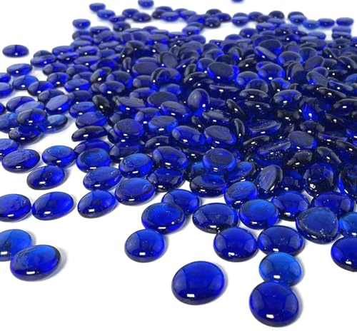 ARSUK 1LB Blue Flat Glass Marbles, Beads for Vase Filler – Decorative Glass Gems for Vase Filler Stones, Aquarium Rocks, Crafts, Table Scatter, Fish Tank Gravel Stones, 100pcs, (0.7–0.8 Inch)