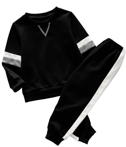 Haloumoning Jungen Trainingsanzug Sweatshirts und Hose, Schwarz, 5-6Jahre